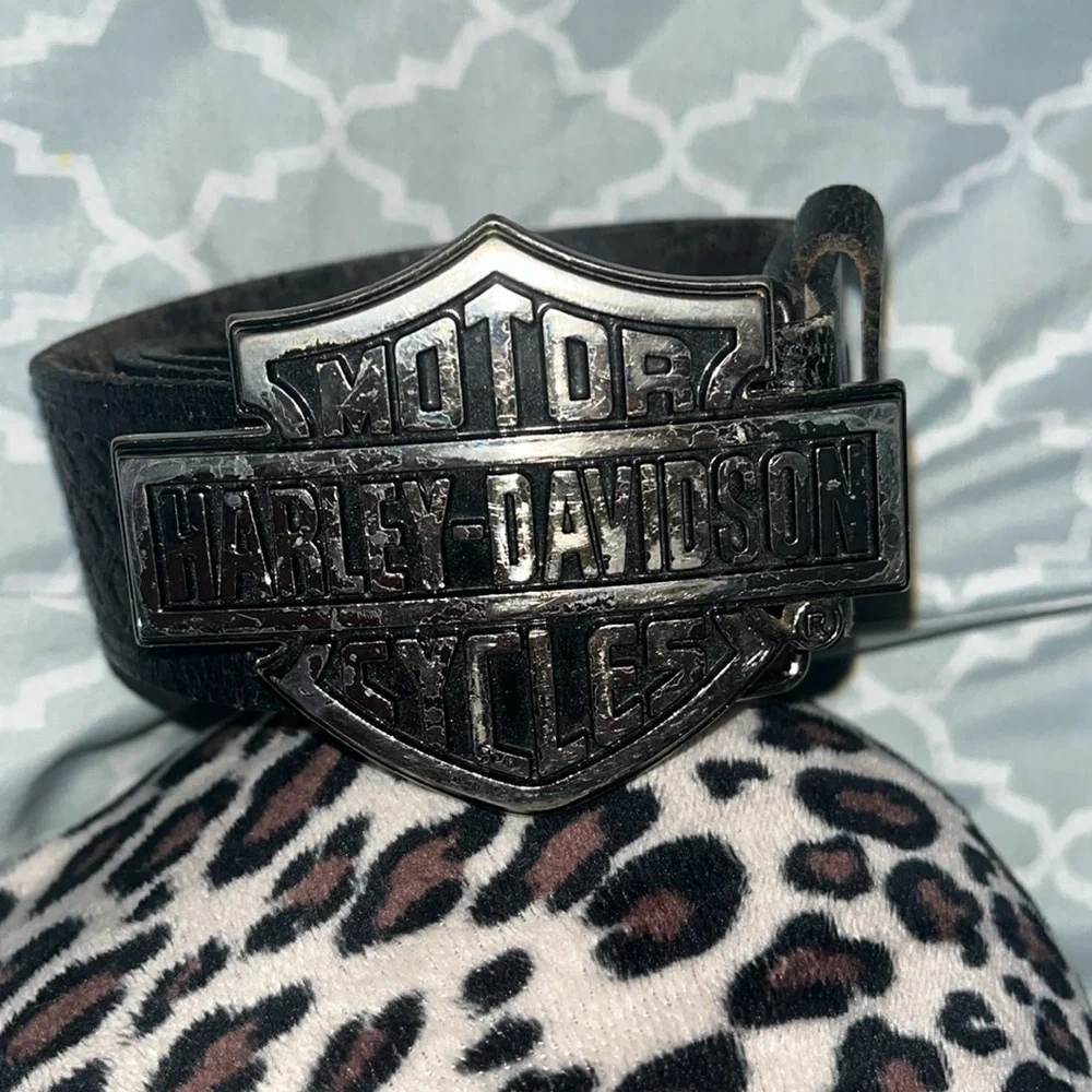 Harley Davidson Size 46 Leather Belt w Chrome Bar Shield Buckle 2005
